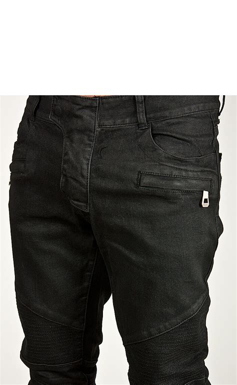 Bottoms Sold Out Seaming Pintuck Accent Coated Black Slim Biker