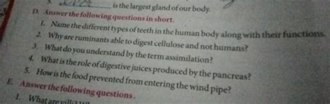 Is The Largest Gland Of Our Body D Answer The Following Questions In Sh