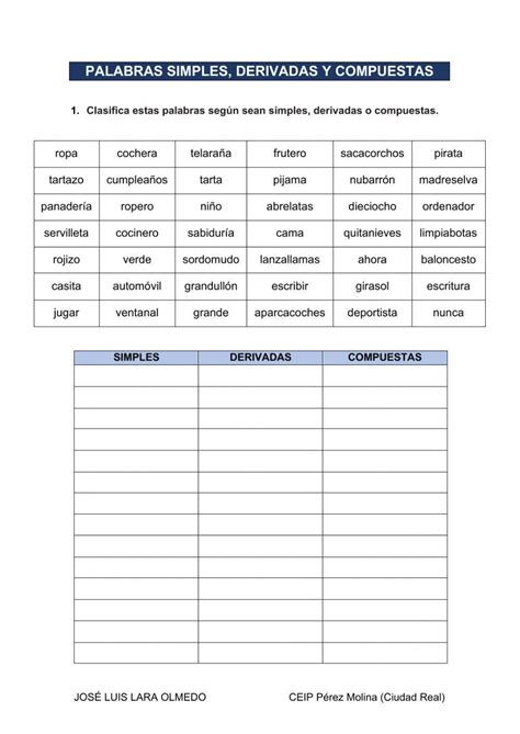 Palabras Simples Derivadas Y Compuestas Worksheet Live Worksheets