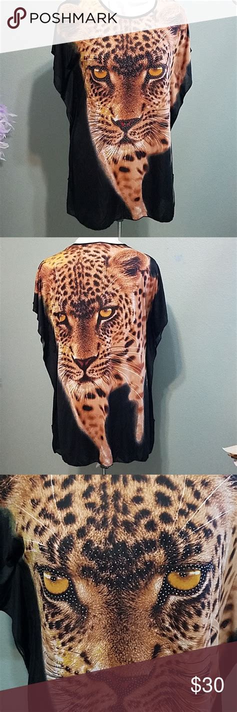Tiger Blouse Top With Large Tiger On Front And Back Fabric Is Soft And