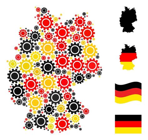 German Map Mosaic Of Cog Items In German Flag Colors Stock Vector