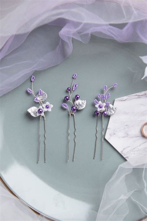 Lavender Hair Pins Purple Hair Pins Bridesmaid Hair Pins Etsy