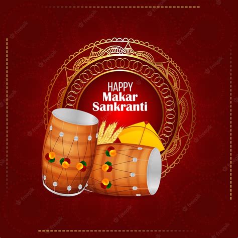 Premium Vector Happy Makar Sankranti Greeting Card With Creative Drum