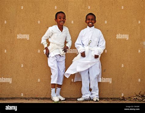 Eritrea Asmara Portrait Of Two Happy African School Boys In White