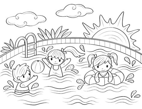 Free printable swimming pool coloring page. Download it at https