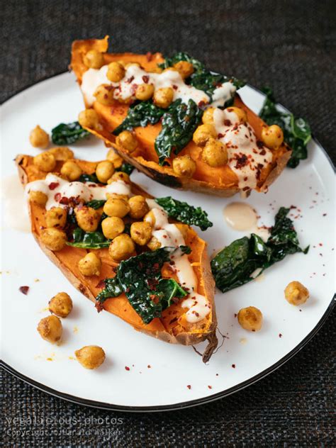 Baked Sweet Potatoes Chickpeas And Kale Vegaliciousphotos