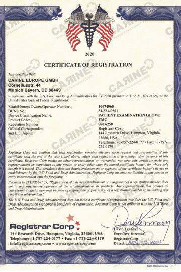 Fda Registration Certificates Carine Medical