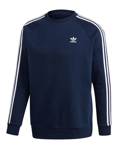 Adidas Originals Mens 3 Stripes Crew Neck Sweatshirt Navy Life