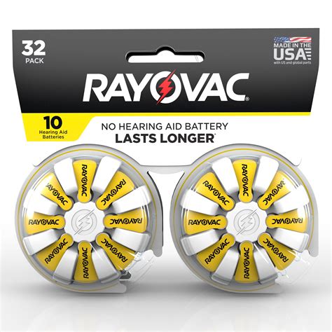 Rayovac Hearing Aid Batteries Size 10 Yellow Tab 32 Count