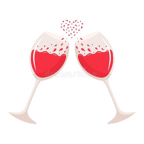 Cheers With Two Glasses Of Red Wine Heart Shaped Splash Of Wine Stock