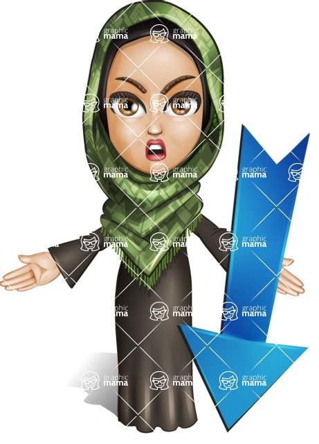 Young Muslim Woman Cartoon Vector Character 102 Cartoon Poses Arrow