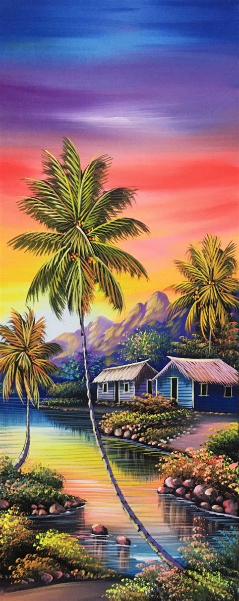 Beach Painting On Canvas Oil Painting Beach Landscape Colorful Dominican Art Caribbean Art