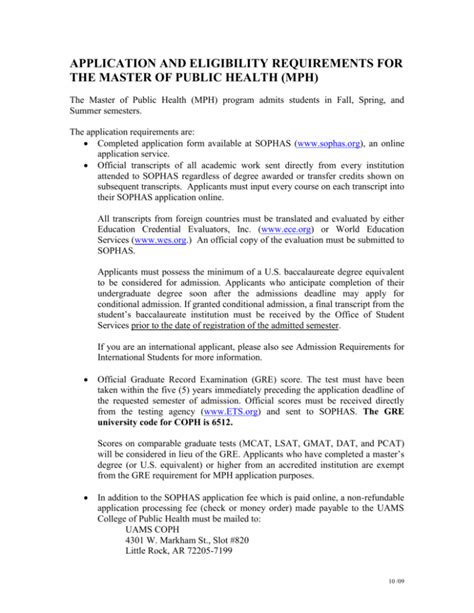 Admission Requirements For The Master Of Public Health Mph
