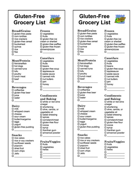 Gluten Free Grocery List Template Printable Pdf Download
