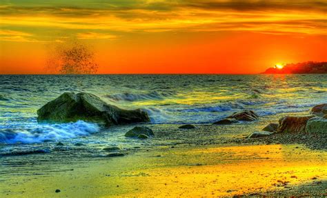 Sky Sunrises And Sunsets Coast Sea Stones Scenery Hdr Hd