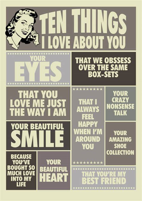 Ten Things I Love About You Print For Her By Tea One