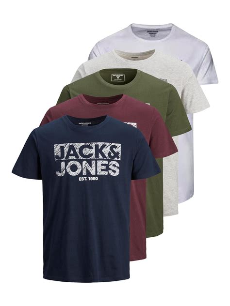 Tops T Shirts And Hemden T Shirts Jack And Jones Male T Shirt 5er Pack