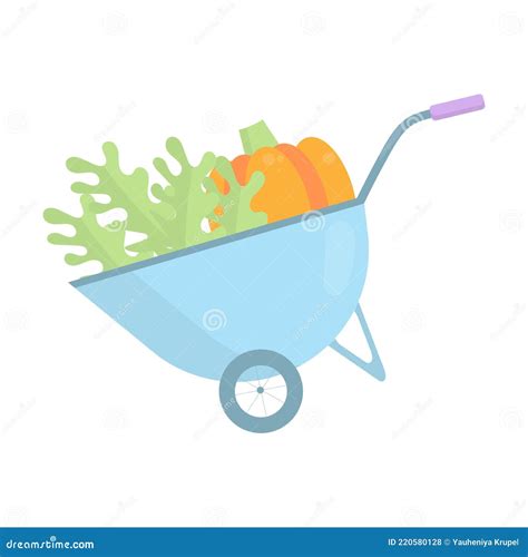 Vector Illustration With Garden Wheelbarrow And Vegetables Stock