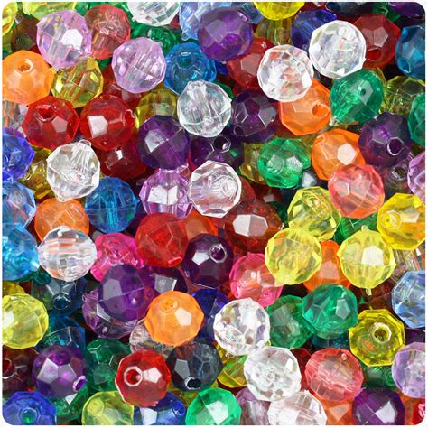 BeadTin Transparent Multi 8mm Faceted Round Craft Beads (450pcs ...