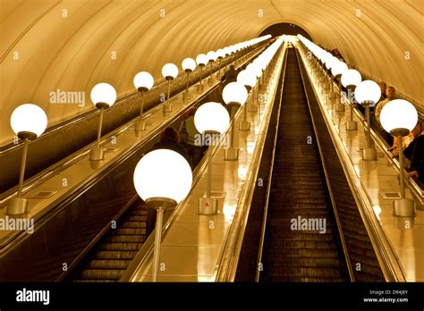 Escalators In Metro Station Moscow Russia Stock Photo Alamy