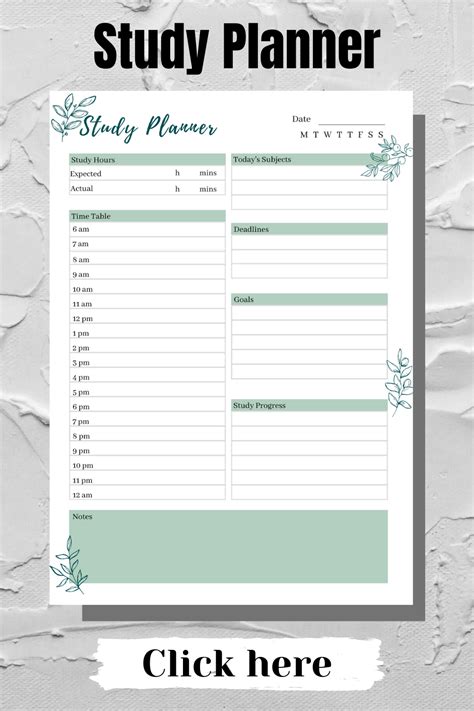 Printable College High School Student Study Planner Template Daily