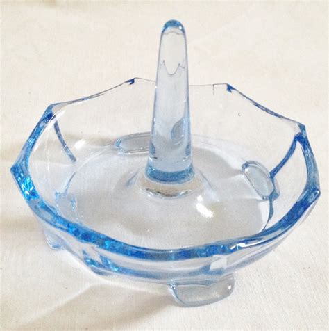 Bagley blue glass vanity set, art deco blue pressed glass candlesticks, blue glass trinket dishes, deco blue glass dressing table set. Nivag Collectables: - : Blue Glass Dressing Table Set