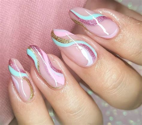 Swirl Pastel Sparkle Nails