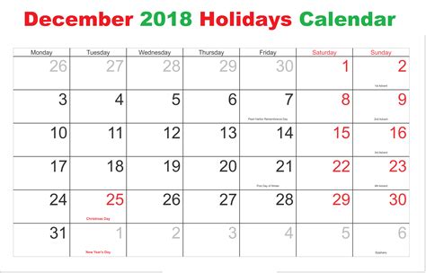 Je bila prije 3 godina. December 2018 Calendar with Holidays US Singapore UK ...