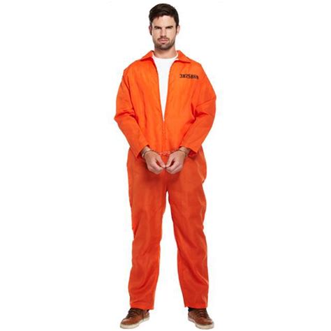 Free Shipping Mens Prisoner Costume Orange Convict Boiler Suit Cops And Robbers Fancy Dress