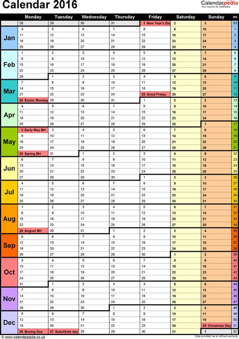 Excel Calendar 2016 Uk 16 Printable Templates Xlsx Free