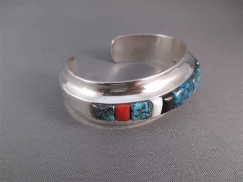 Br Sterling Silver Bracelet With Turquoise Inlay By Navajo Jewelry