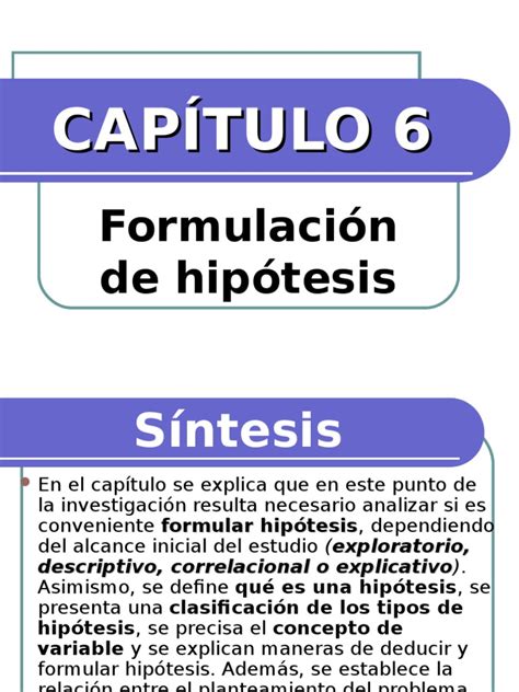CapÍtulo 6 Formulación De Hipótesis Hipótesis Teoría