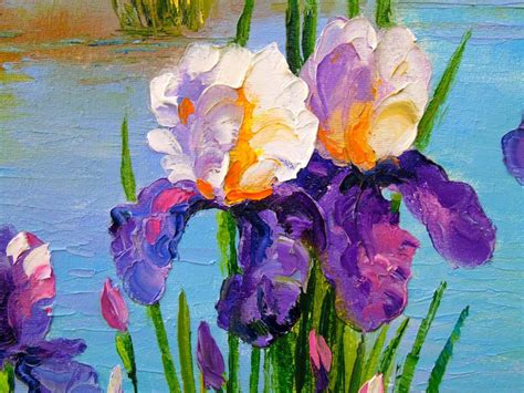 Iris At The Pond Oil Painting By Olha Darchuk Artfinder