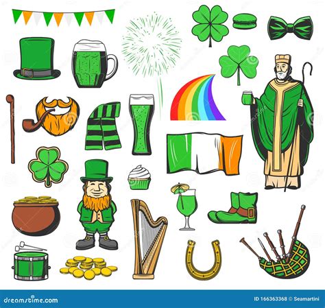 St Patrick Day Ireland Holiday Symbols Stock Vector Illustration Of