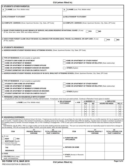 Dd Form 137 6 Dependency Statement Full Time Student 21 22 Years