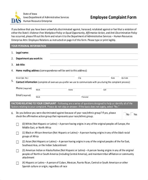 free 10 sample hr complaint forms in ms word pdf