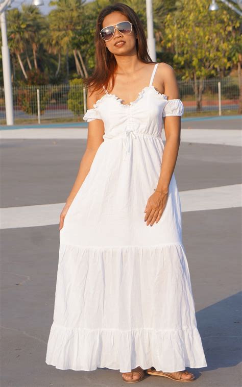 White Cotton Dresses Long Maxi Length Summer Spring Etsy