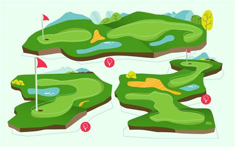 Overhead View Golf Course Tournament Map Vector Flat Illustration