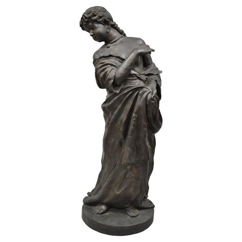 Tall Antique Female Statue Italian Bronze Sculpture Girl Victorian