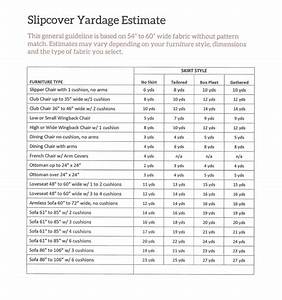Slipcover Yardage Estimate Footnote This Chart Is Only A Guideline