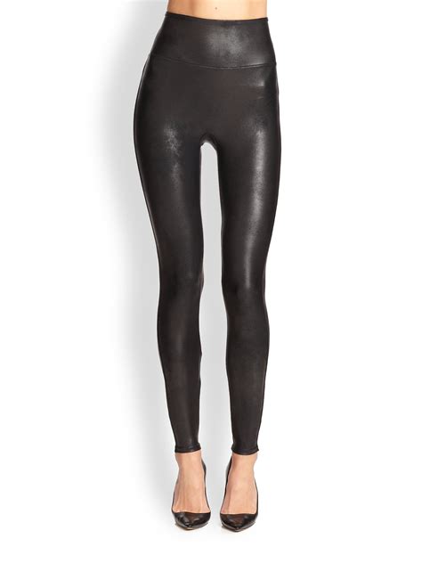 spanx faux leather shaping leggings in black lyst