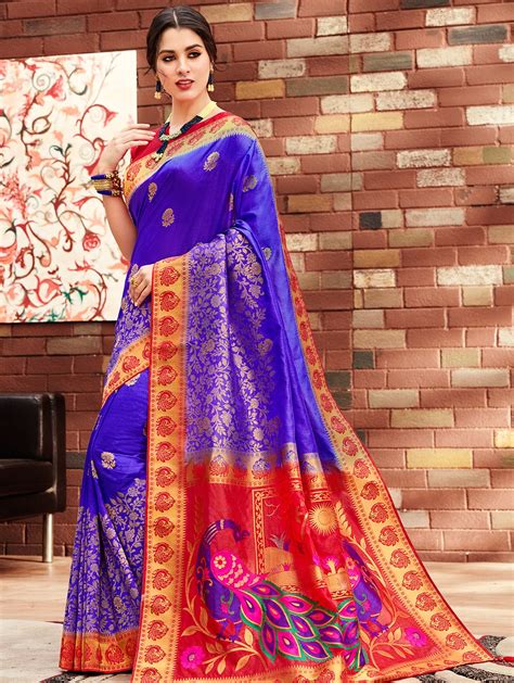 Buy Online Womens Floral Blue Colored Saree With Blouse From Ethnic