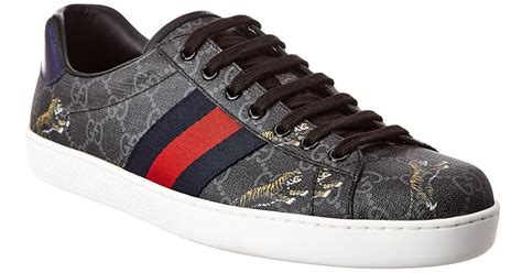 Gucci New Ace Gg Tiger Canvas Trainers In Black For Men Save 38 Lyst