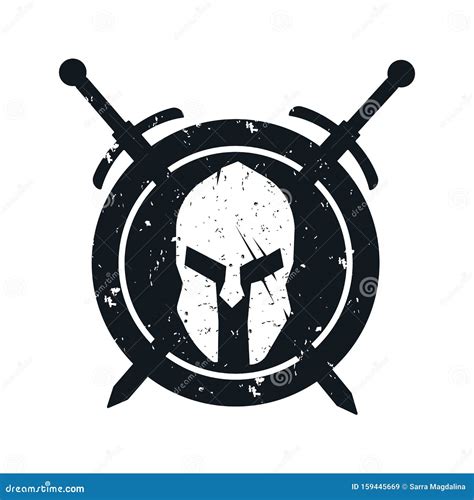 Spartans Logo Emblem With Spartan Helmet Swords Vector Illustration