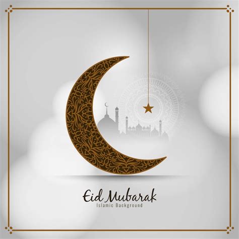 Free Vector Eid Mubarak Stylish Islamic Card With Crescent Moon
