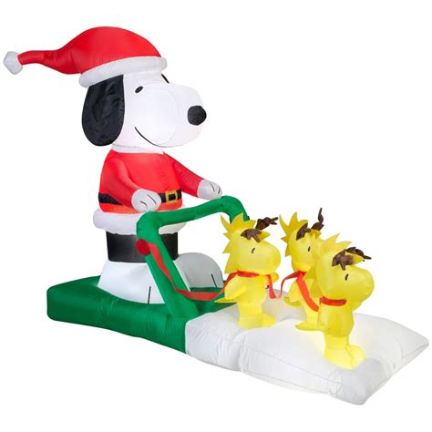 gemmy christmas airblown inflatable snoopy sled scene peanuts 4 5 ft tall multicolored