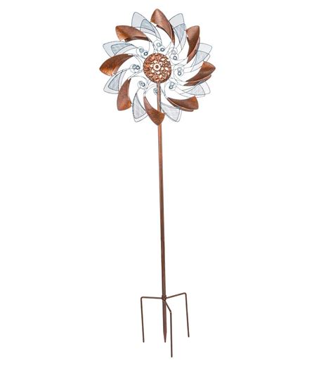 Copper Metal And Verdigris Mesh Flower Wind Spinner Copperverdigris