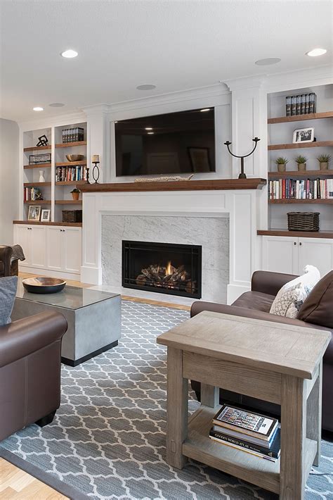 Transitional Fireplace Wall Built In Shelves Living Room Fireplace