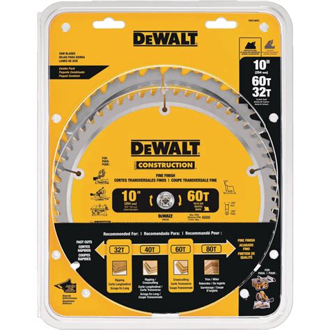 Dewalt 10 In 32t And 60t Carbide Tipped Circular Saw Blade Set For Wood