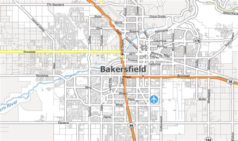 Prints Printable Map Of Bakersfield California Ca Instant Download